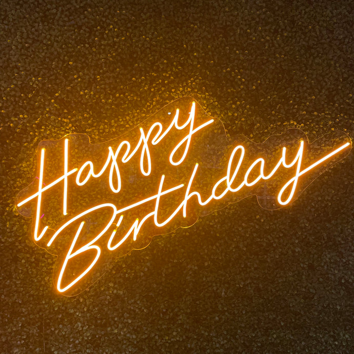 Happy Birthday Neon Sign Rental - Gold