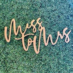 Miss To Mrs Wood Sign Rental - Gold