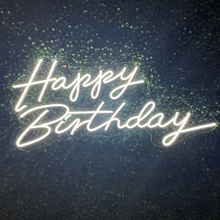 Load image into Gallery viewer, Small Happy Birthday Neon Sign Rental - White
