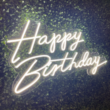 Load image into Gallery viewer, Small Happy Birthday Neon Sign Rental - White
