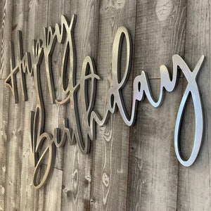 Happy Birthday Wood Sign Rental - Silver